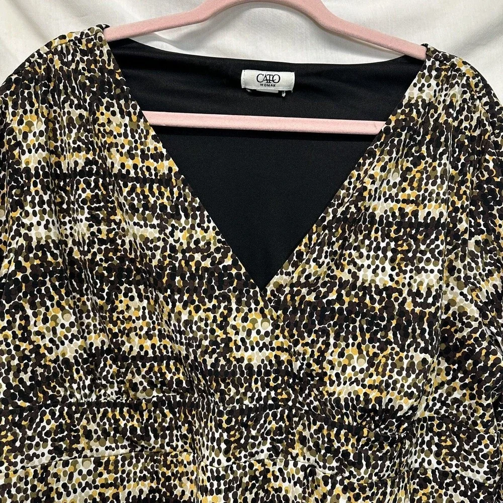 Women's‎ Cato 18/20W V- Neck Geometric Print Top 3/4 Sleeve Pullover Stretchy